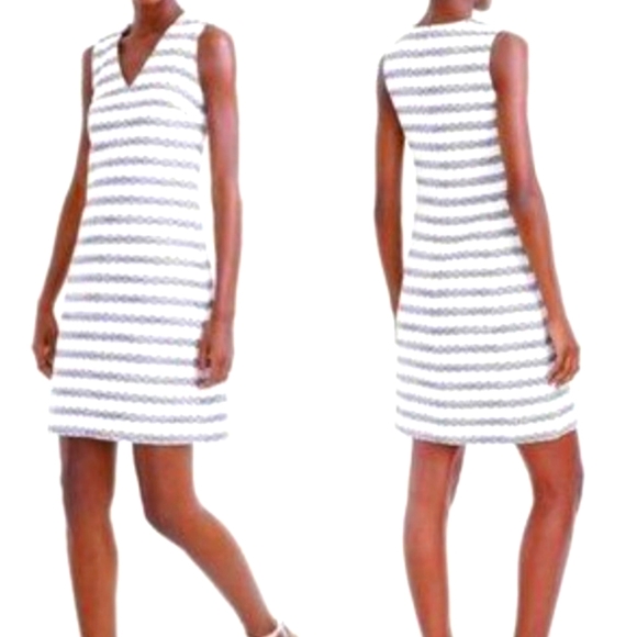 J. Crew Dresses & Skirts - NWOT J Crew white blue tweed striped sheath dress Womens 12